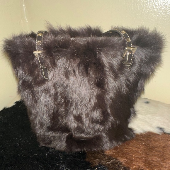 Brown Refurbished Real Rabbit Fur Purse Original Liz Claiborne Design/Handmade - Picture 3 of 10
